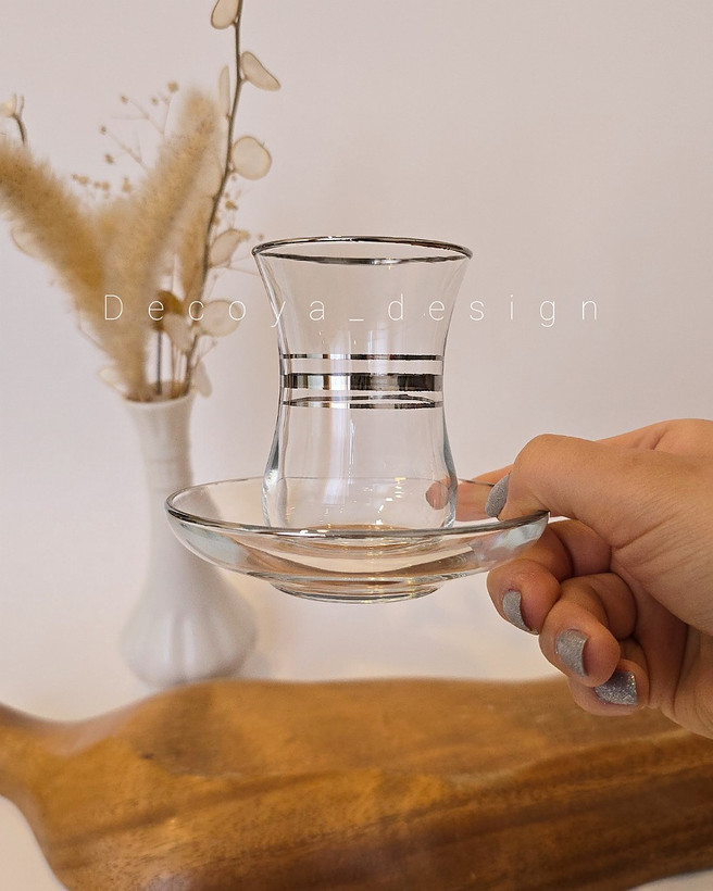 استکان و نعلبکی 4خط نقره ای